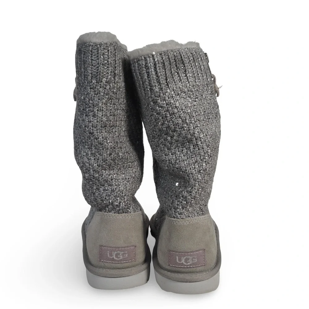 UGG Knit Sequin Side Zip Boots Grey 1104669K Youth‎ 5 Women's 6
